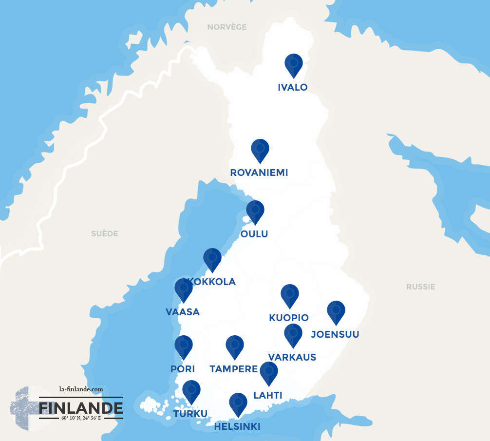 Carte grandes ville de Finlande