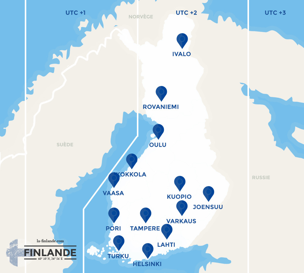 Carte des fuseaux horraire en Finlande